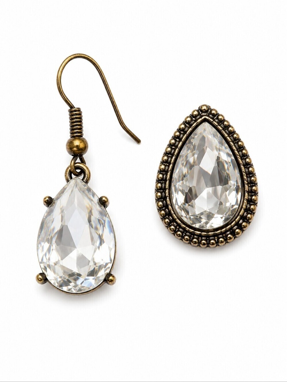 3/$30 VTG Mismatched Crystal Teardrop Dangle Post Earrings